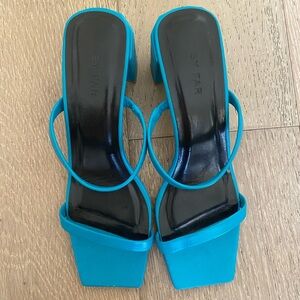 BY FAR Tanya Glossed-Leather Mules Azure Blue 37